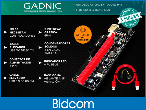 Riser Pcie Pci 16x A 1x 009s Usb 3.0 60cm Mineria Cripto Rig