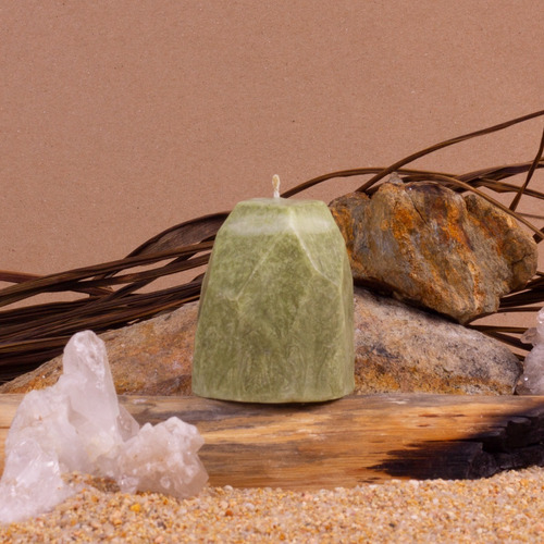 Juego De 2 Velas Forma De Cuarzo Aventurina Cera Sustentable Verde