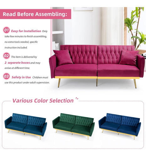 Sofa Cama Terciopelo Biplaza Ajustable Convertible Acmease