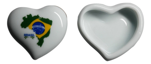 Porta Jóias Coração Com Mapa Do Brasil Em Cerâmica 7cm C141