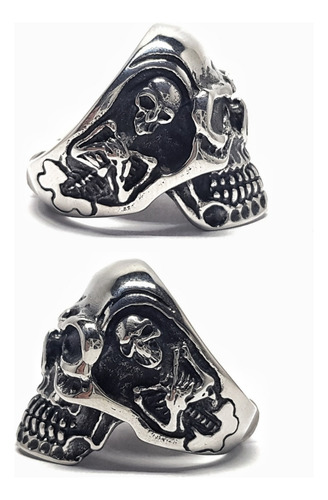 Anillo Calavera Esqueleto Cadaver Tallado En Acero Inox. 316 Plateado 18mm