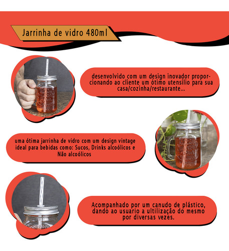 Copo Meu Canto Jarrinhas Drinks 480ml Vidro Com Tampa