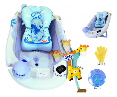 Bañera Para Bebe Con Termometro + Guante + Regadera + Cojin