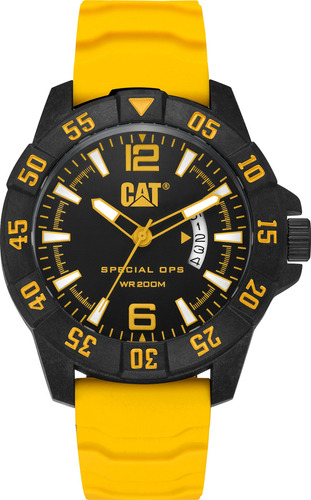 Reloj Caterpillar Special Ops Karbon 4 K4.121.27.137 Malla Amarillo Bisel Negro Fondo Negro
