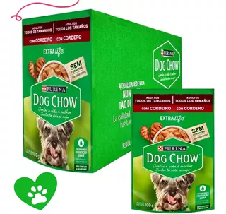 Caixa 15 Sachês Purina Dog Chow Cães Adt Sabor Cordeiro 100g