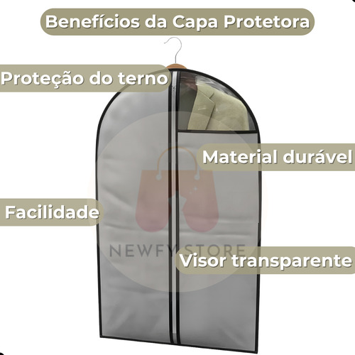 Kit 5 Capa Terno Vestido Antimofo C/ Ziper Em Tnt Cor Cinza