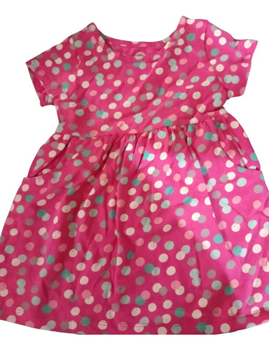 Vestido Para Niña De 12 Meses. Rosa Con Bolitas De Colores 