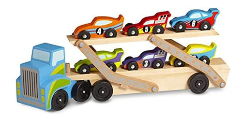 Melissa Y Doug Mega Race-car Carrier, Tractor De Madera Y Re