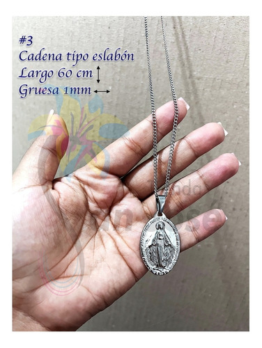 Cadena Y Medalla Virgen Milagrosa Acero Inoxidable Plateada