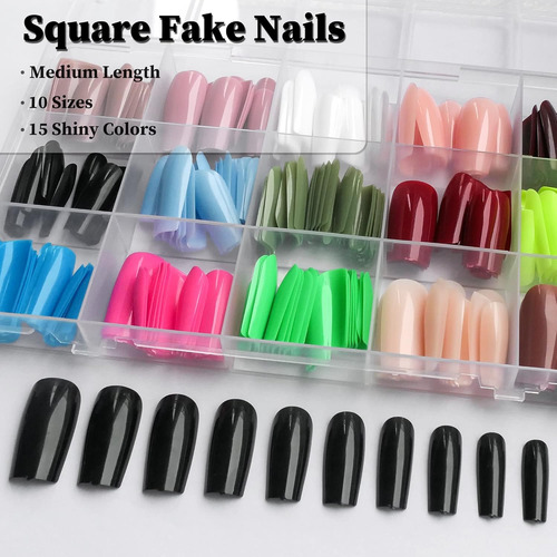 360 Uñas Cuadradas A Presión, Medianas, De Cobertura Complet