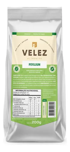 Psyllium Husk 200g Velez Puro Rico Em Fibras Produto Natural