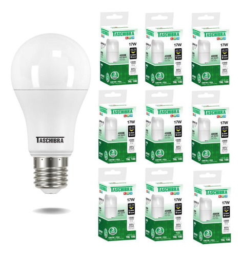 Kit 10 Lâmpadas Led Bulbo Tkl 17w Taschibra E27 4000k