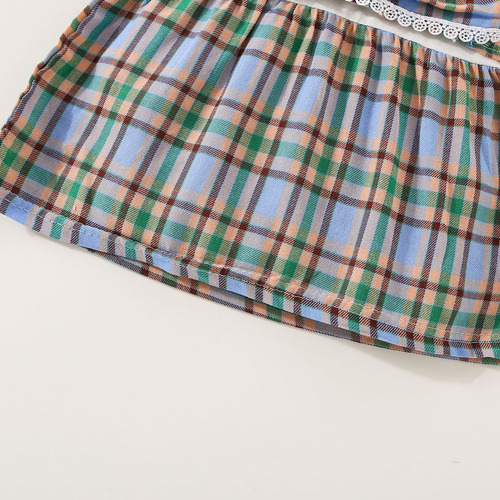 Vestido A Cuadros Bebé Con Lazo Grante Diseño De Doble Capa