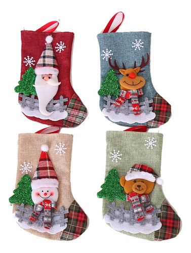4pcs Medias De Navidad, Bolsa De Regalo De Navidad