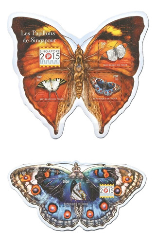 2015 Insectos- Mariposas- Rep Niger (bloques) Mint
