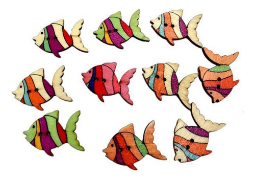 4x50 Uds Peces Coloridos Botones De Madera Adorno Arte De
