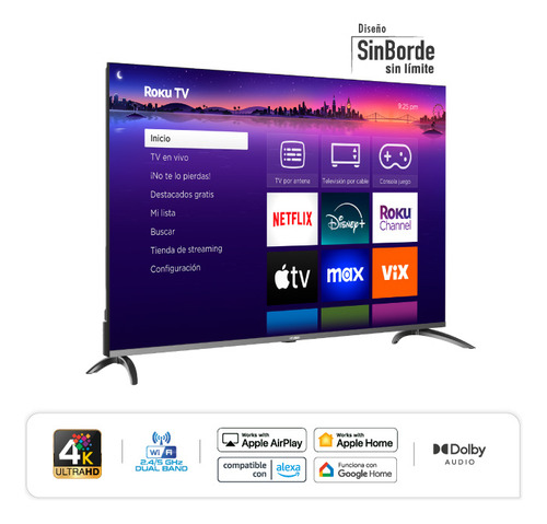 Hyundai Televisor 60 Pulgadas Uhd 4k Qled Smart, Dolby Audio, Wifi Dual Band, Sistema Operativo Roku. Compatible Con Alexa, Apple Air Play Y Google Home, Hdr10 Mod. Hyled6007qr Diseño Sin Borde