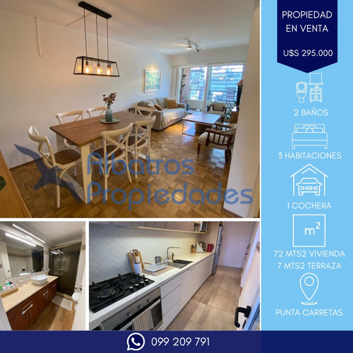 Hermoso Apartamento De 3 Dormitorios, 2 Baños, Cochera, Excelente Estado - Punta Carretas