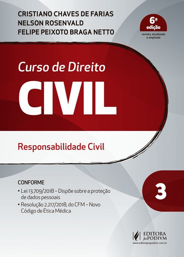 Curso De Direito Civil - V.3 - Responsabilidade Civil (2019), De Cristiano Chaves De Farias, Nelson Rosenvald E Felipe Braga Netto. Editora Juspodivm, Edição 6 Em Português