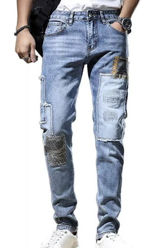 Los Nuevos Jeans Con Agujeros De Parche For Hombre Con Cien