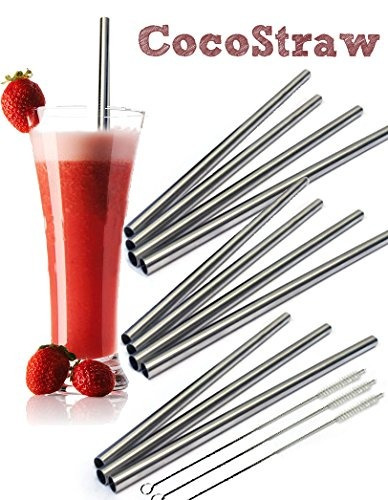 12 Acero Inoxidable Pajas De Beber - Amplia Cocostraw Grande