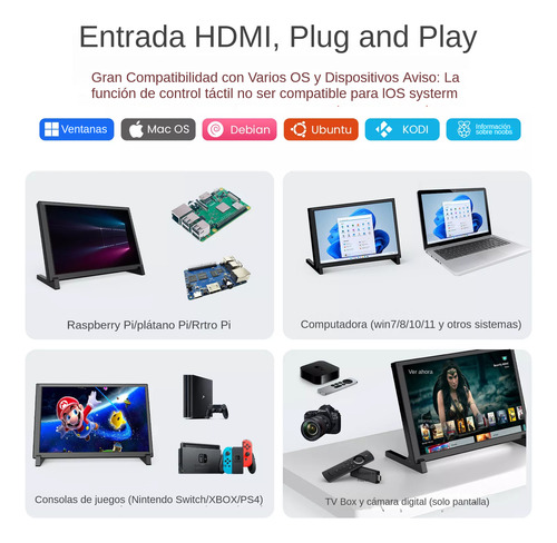Monitor Táctil 10.1 Hd Ips Display Para Raspberry Pi
