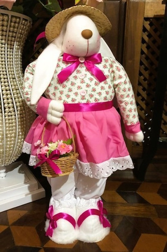 Imagem 2 de 7 de Coelha Decorativa Em Pé Cor De Rosa 65cm