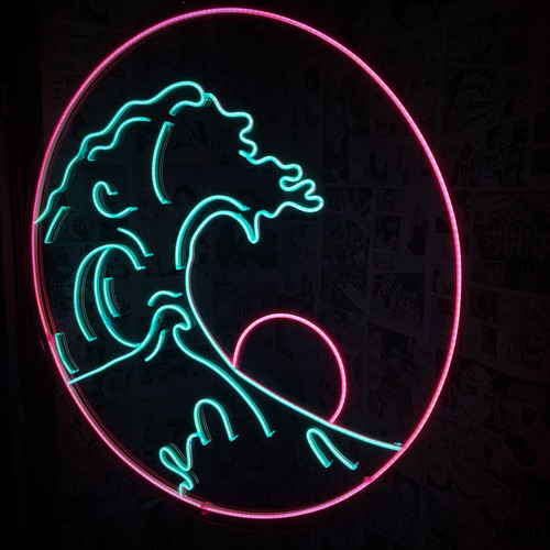 Letrero Luz Neon Gran Ola Retro Led Con Control Remoto