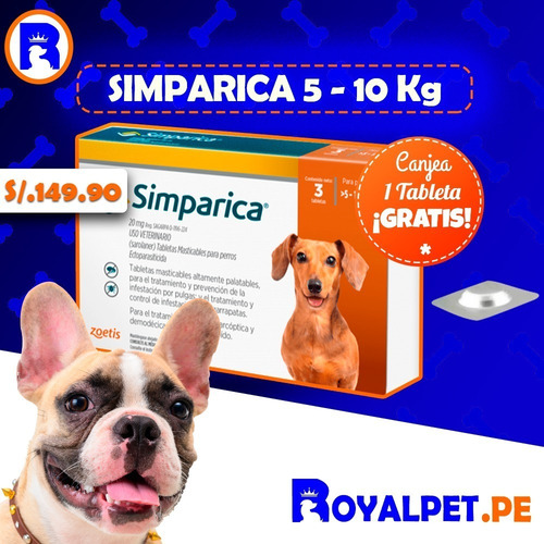 Antipulgas Antigarrapas Simparica 5-10 Kg Caja X3 Original