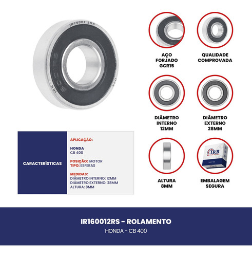 Rolamento Universal 12x28x8 Mm Dupla Vedação Borracha