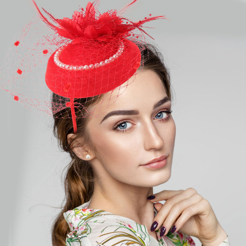 1 Juego De Guantes Fascinator Hat, Velo, Malla, Diadema Y Pe