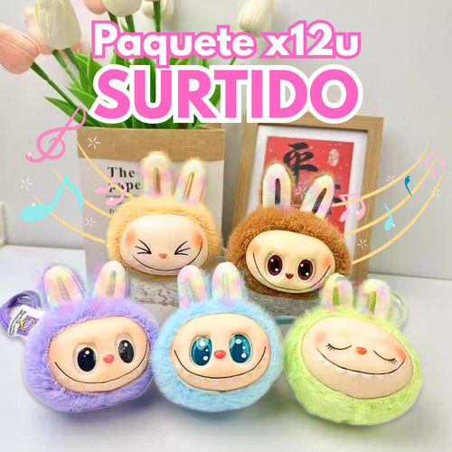 X12 Labubu Llaveros C/ Musica Luz Sorpresa Carita Y2025-001 Labubu Cabeza