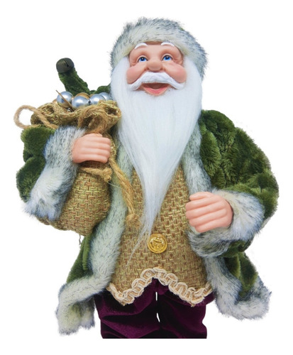 Papai Noel 30 Cm Verde/cinza Tecido