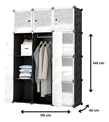 Clóset Organizador Modular Armario 12 Cubos Plástico Ropa Practiksa Color Negro