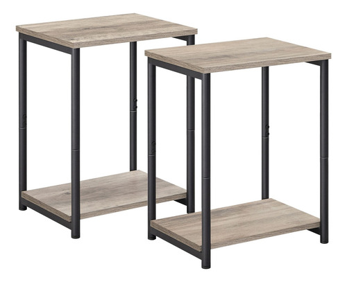 Vasagle Mesas Auxiliares, Juego De 2, Mesitas De Noche, Con Estante De Almacenamiento, Marco De Acero, Para Sala De Estar, Dormitorio, Estilo Industrial, Marrón Rústico Y Negro Mlet272b01