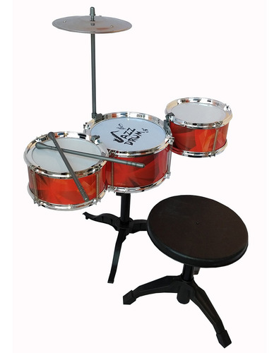 Bateria Infantil Vermelho 3 Tambores 1 Prato 2 Baquetas Rock
