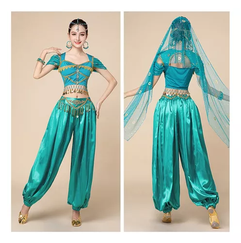 Traje para danza árabe ZLTdream para mujeres, de chifón, top venda y  pantalones anchos con monedas