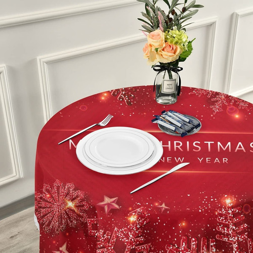 Mantel Redondo Para Mesa De Navidad, Copos De Nieve Brillant