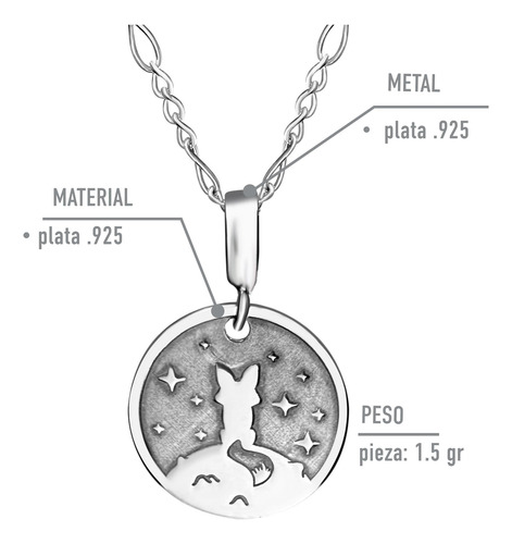 Collar En Plata .925 Con Dije Del Principito Grabado Zorro