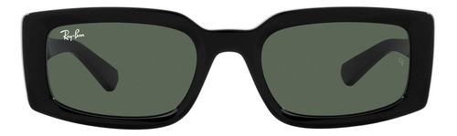 Anteojos de sol Ray-Ban Kiliane Bio-Based Rb4395 6677/71 54 M, diseño Retangular, color negro con marco de acetato color negro brillo, lente verde de cristal clásica, varilla negra de acetato