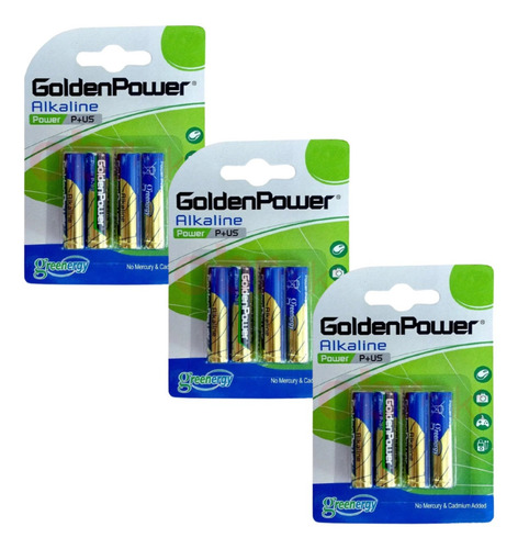 Kit 3 Cartelas Pilhas Aa 1.5v Alcalinas Golden Power C/4