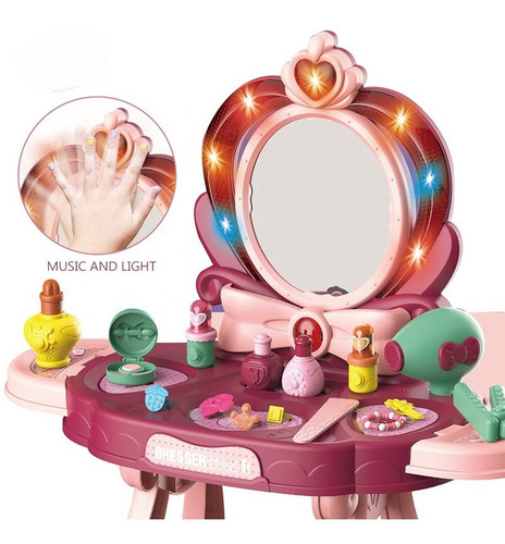 Imagen 2 de 6 de Peinadora Grande 36 Pcs Para Niñas Con Luces Y Sonido