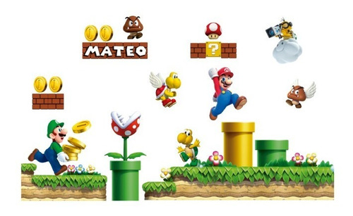  Decoración Cuarto Infantil Pared Mario Bros Nombre 80x50