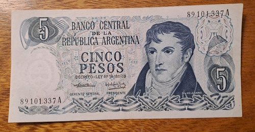 Bottero N 2327 Billete 5 Pesos Ley 18.188/69. Muy Bueno++