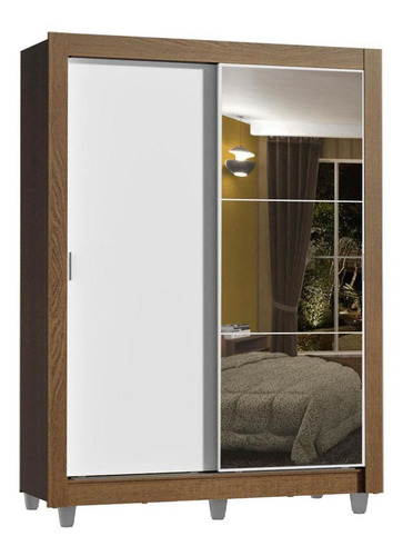 Guarda-roupa Solteiro Madesa Dallas Plus 2 Portas Esp Pés Rb Cor Rustic/Branco