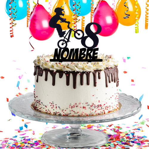 Letrero Pastel Personalizado Cake Topper Bicicross Negro Bicicross