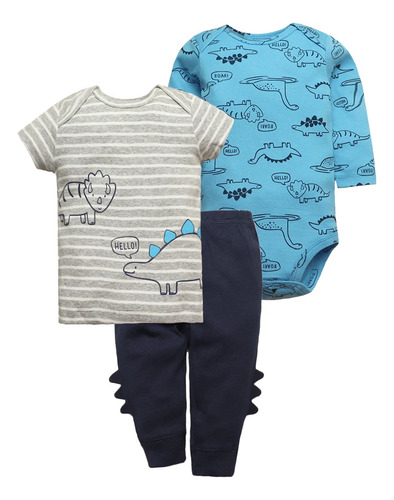 Conjunto De Ropa Para Bebé Niño 3 Piezas - Dinosaurios Diver