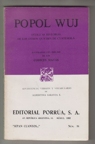 Popol Vuh Antiguas Historias De Los Indios Quiches Guatemala