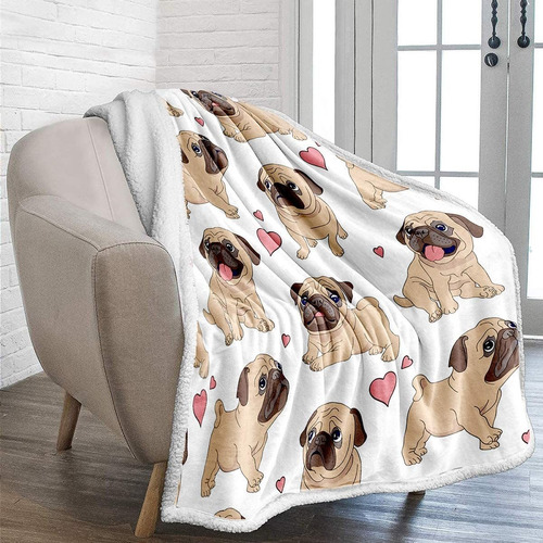 Pug Throw Blanket Reversible Pug Dog Impreso Sherpa Bla...