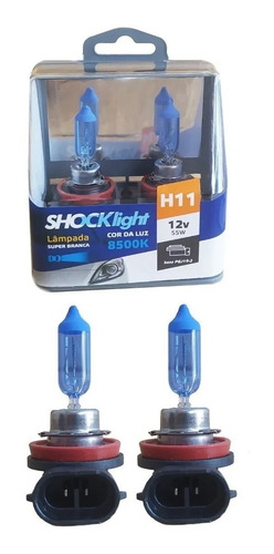 Imagem 2 de 2 de Par Lampada H11 Super Branca Shocklight 8500k 12v 55w